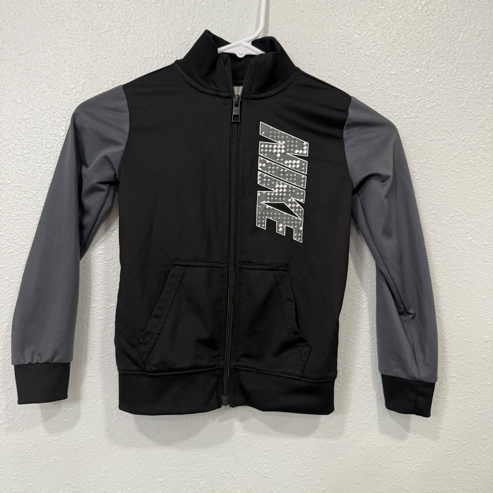 Nike Kids Track Jacket Black Gray Zip Up Logo Athletic Size S 5‎ 4-5 Years